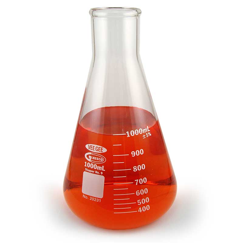 Borosilicate Glass Erlenmeyer Flask, 1000mL